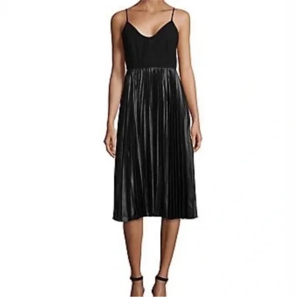 H by Halston Pleated Spaghetti Strap Midi Dress